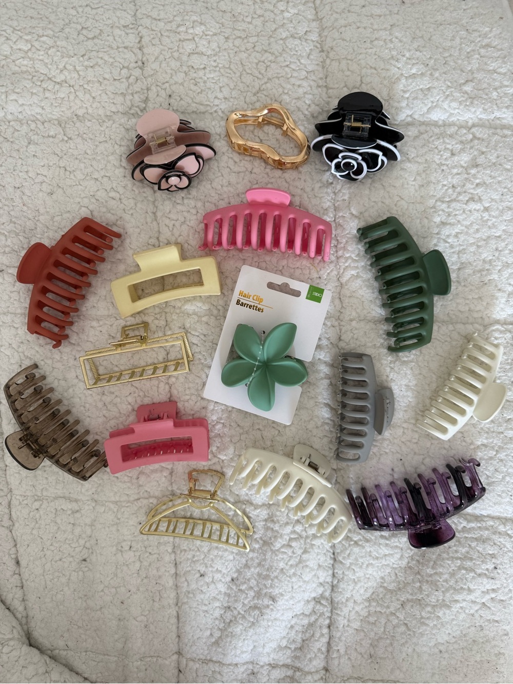 Assorted Hair Claw Clips - Pink, Green, Cream, Black, Purple & More